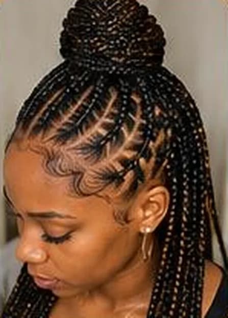 Feed-in braids in a high bun