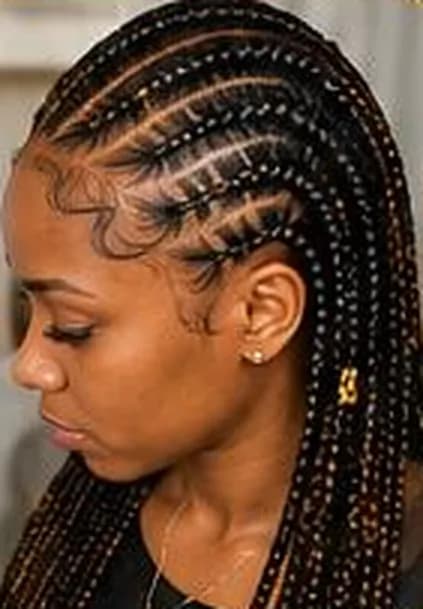 Side-swept cornrows
